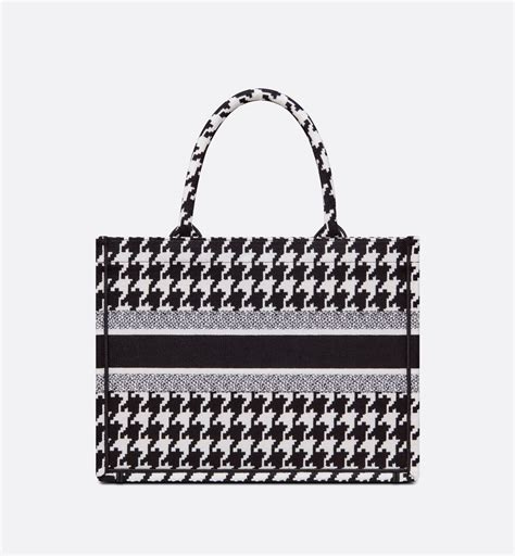 Medium Dior Book Tote Black and White Macro Houndstooth 